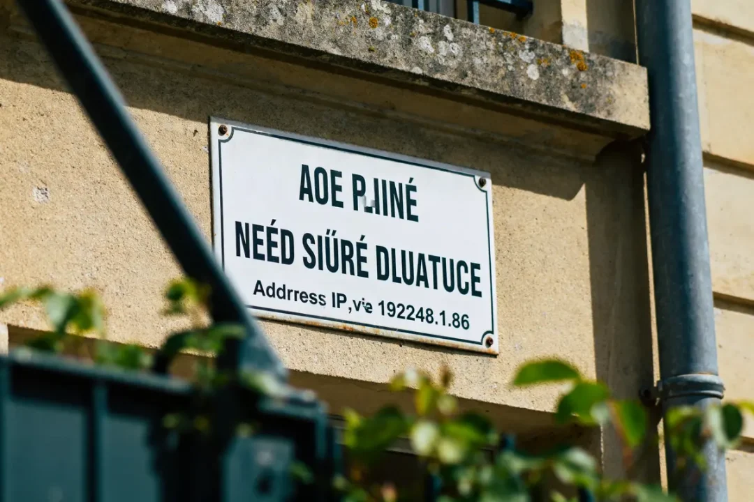 Plaque murale avec texte illisible et adresse IP 192.168.1.86 visible
