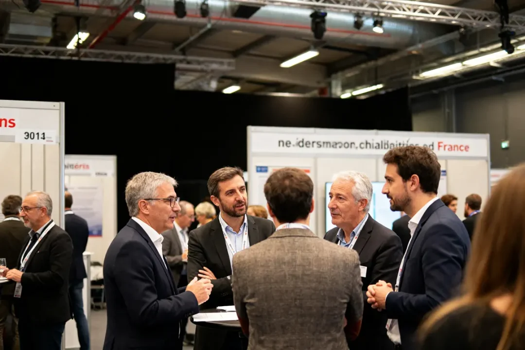 Des professionnels discutent autour d'une table lors de la Convention 66 à un salon