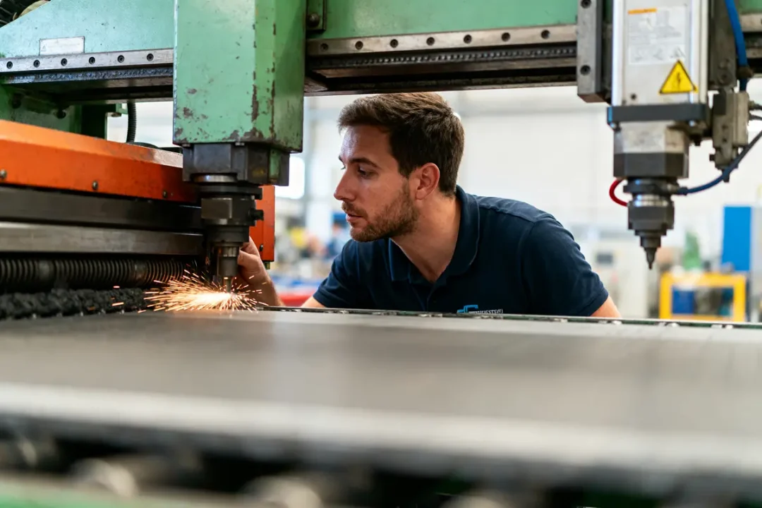 Technicien inspectant une machine-outil pour la maintenance productive totale en industrie manufacturière